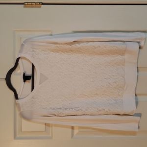 White House Black Market long sleeve crochet front tshirt blouse